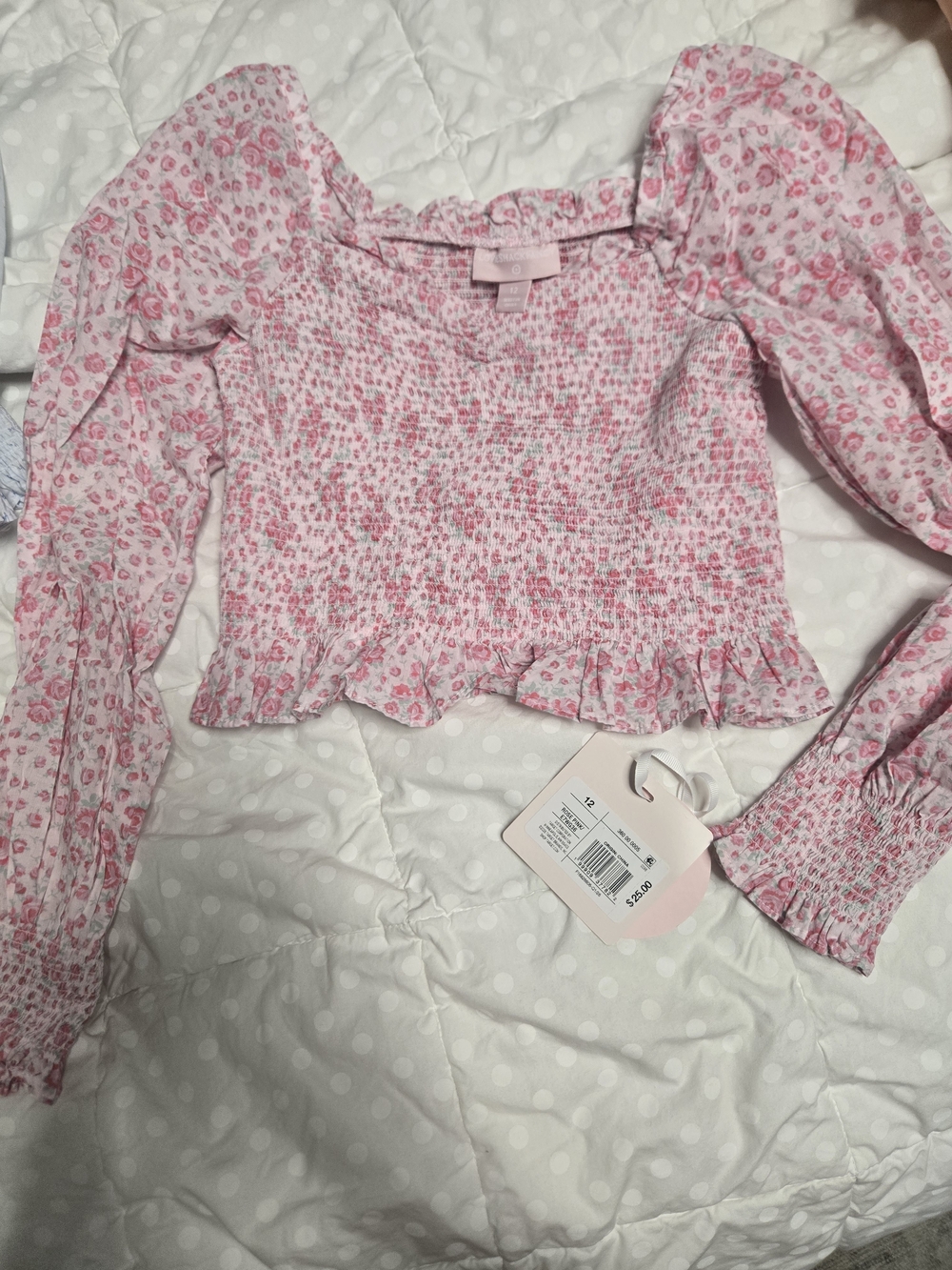LoveShackFancy Target Pink Floral Smocked Puff Sleeve Crop Top